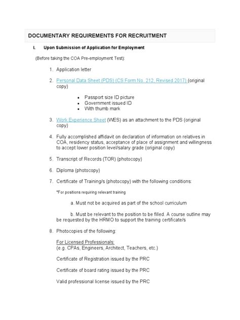 coa job vacancies|Documentary Requirements for Recruitment .